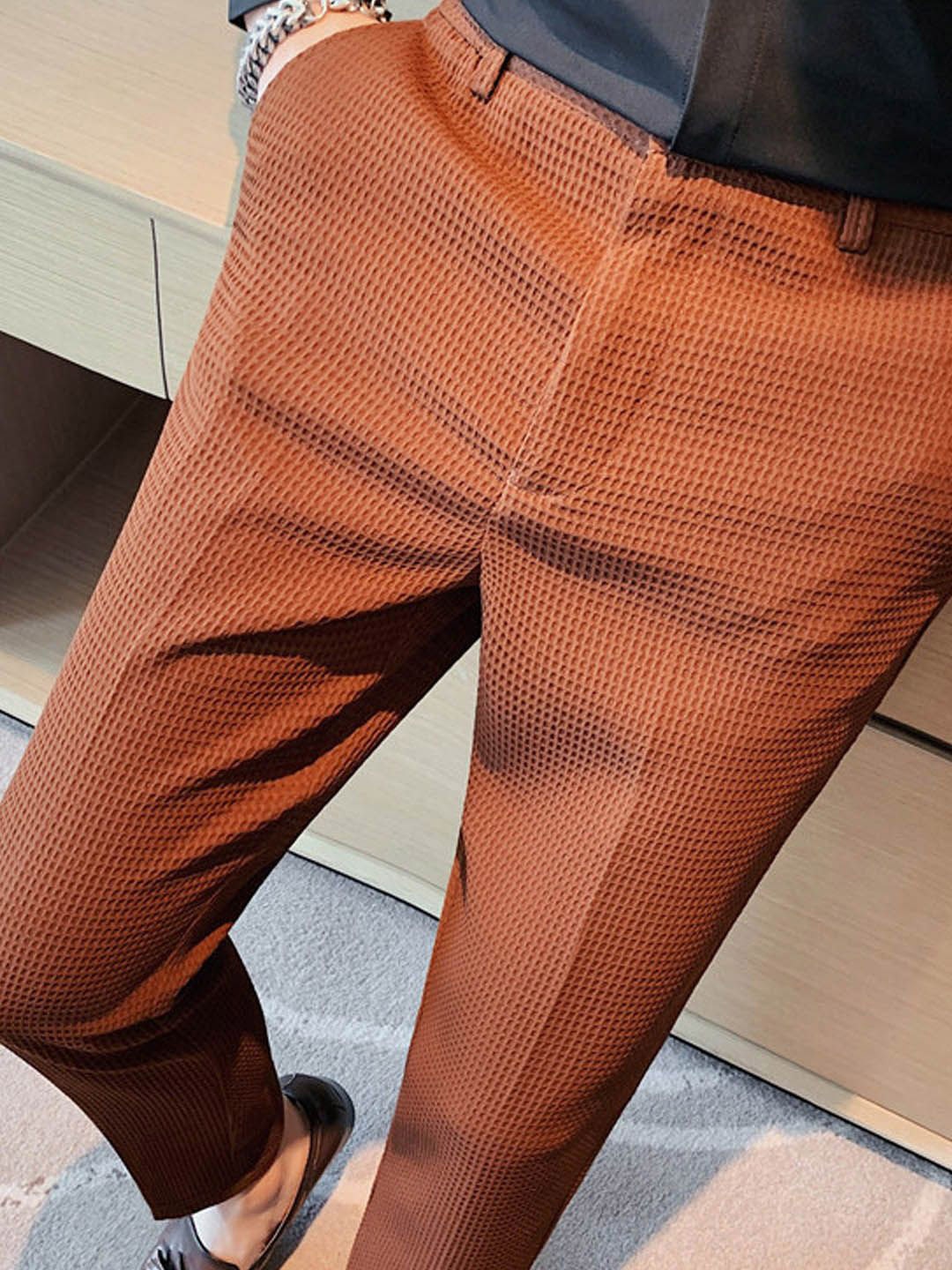 

StyleCast Men Polka Dot Printed Chinos Trousers, Brown