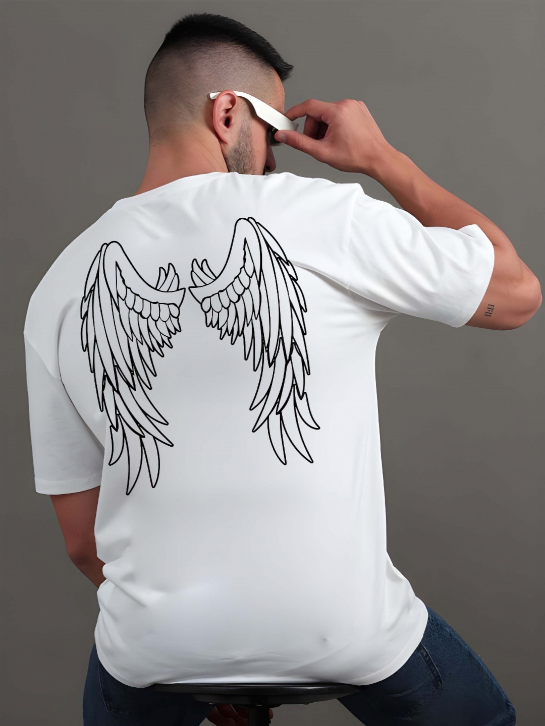 

SZN Men Graphic Printed Round Neck Cotton Oversized T-shirt, White