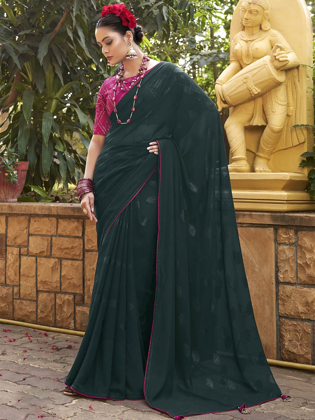 

NIRMAL CREATION Woven Design Pure Georgette Saree, Teal