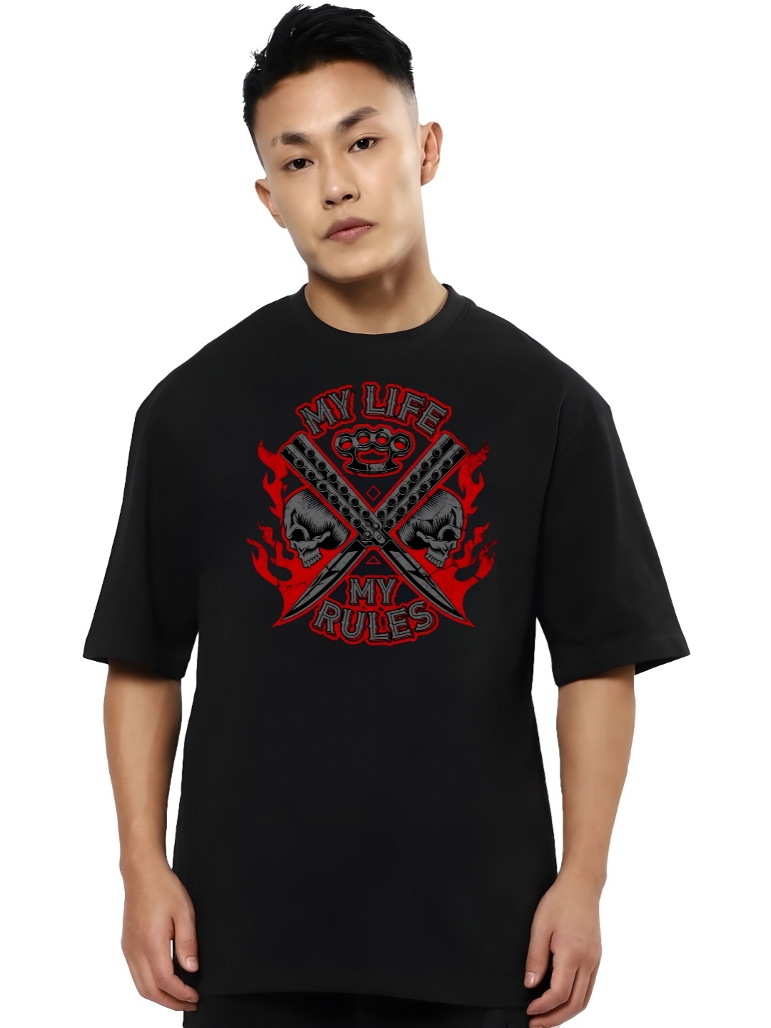 

SZN Men Graphic Printed Round Neck Cotton Oversized T-shirt, Black