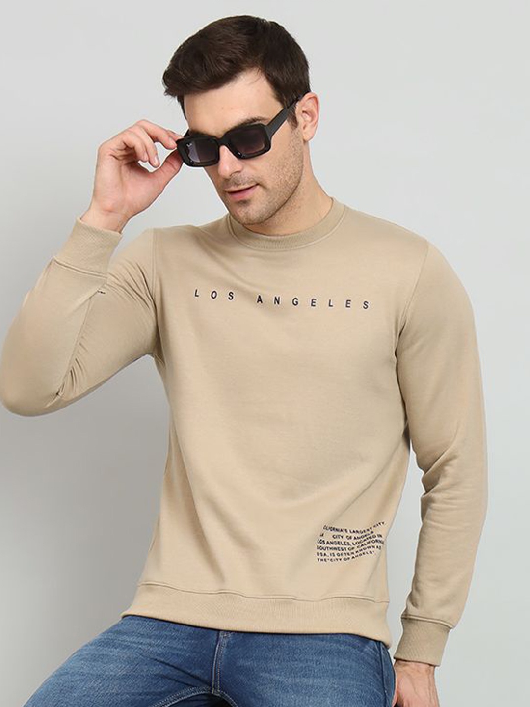 

OGEN Men Printed Pullover Sweatshirt, Beige