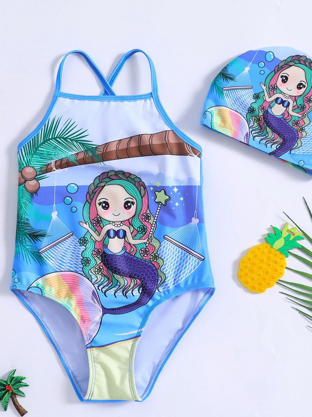 

YK Girls Printed Swimwear Bodysuit, Blue