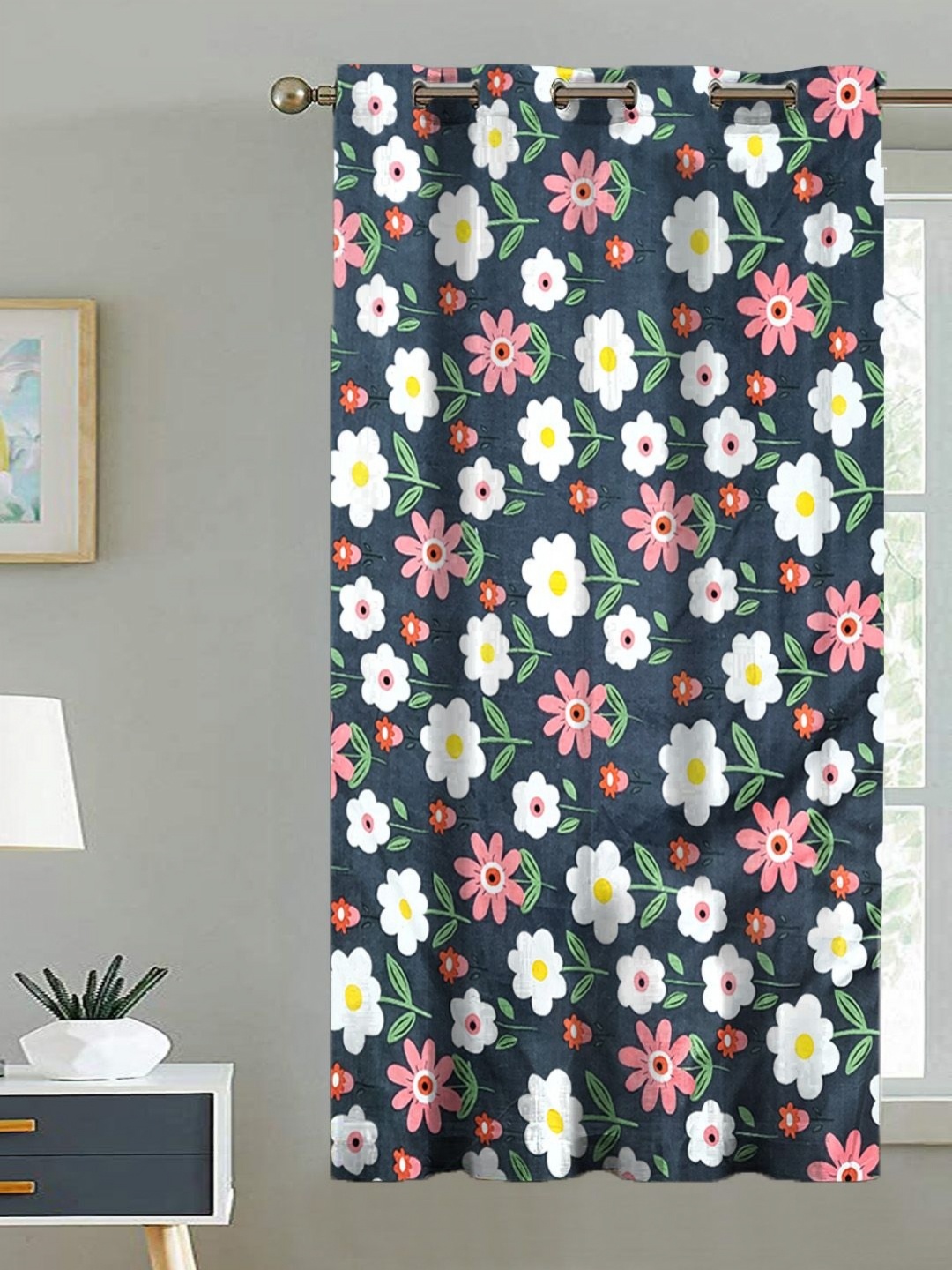 

ANA Blue & White Floral Printed Door Curtain