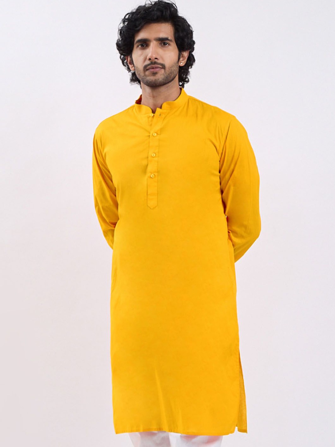 

VASTRAMAY Mandarin Collar Cotton Straight Kurta, Yellow