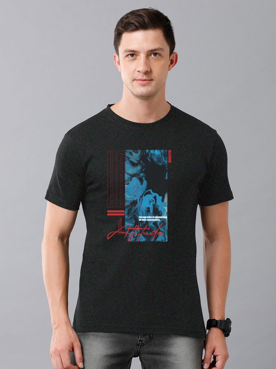 

Moda Rapido Men Graphic Printed Round Neck Cotton T-shirt, Charcoal