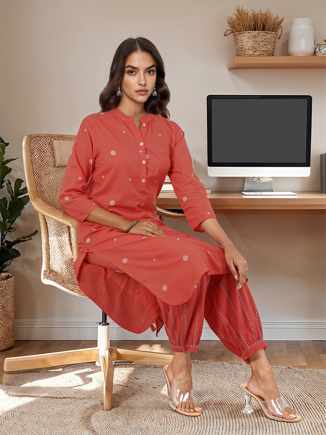 

Sangria Printed Pure Cotton Kurta Set, Peach