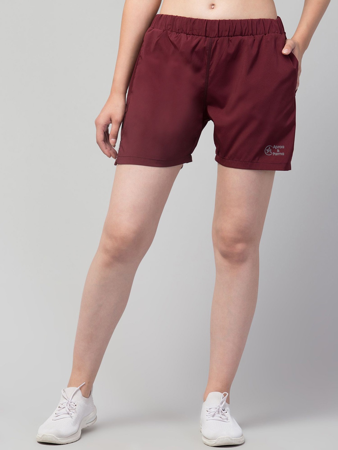 

UllasPemium Women Mid-Rise Running Sports Shorts, Maroon