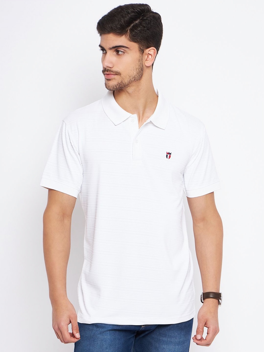 

NYKER Men Solid Polo Collar Cotton T-shirt, White