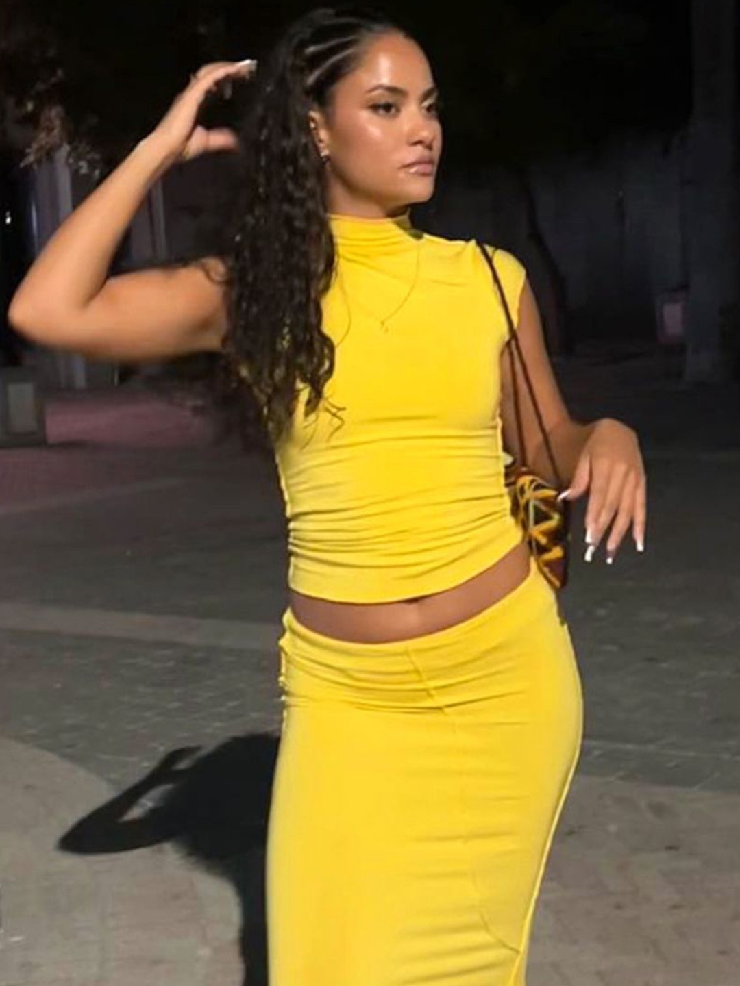 

StyleCast Women Solid High Neck Top, Yellow