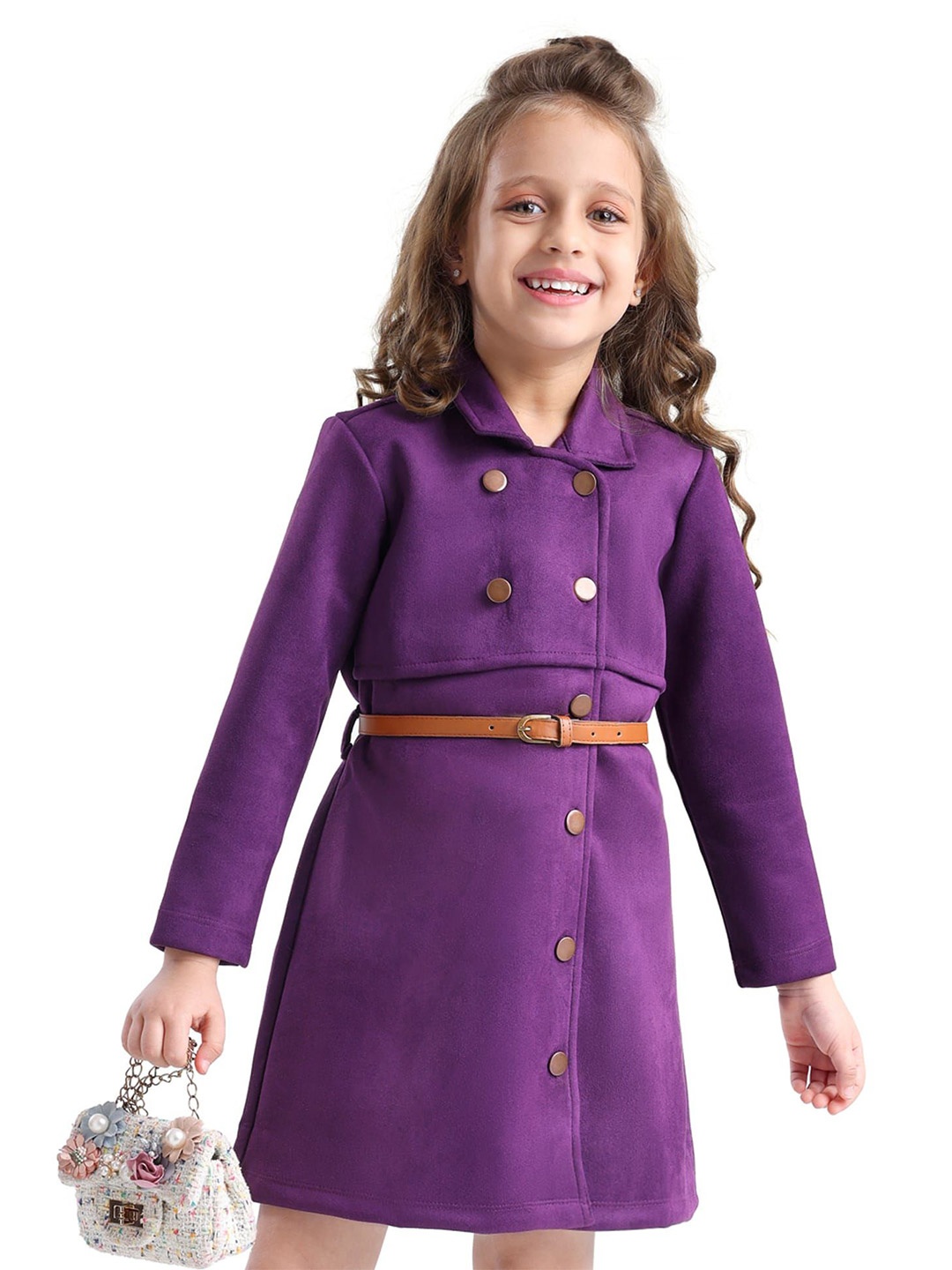 

Hola Bonita Girls Shirt Collar Blazer Dress, Purple