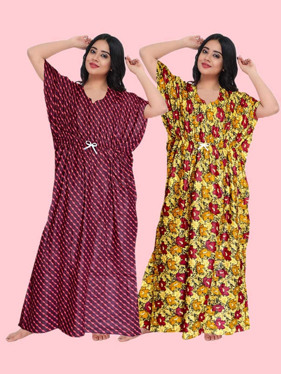 

PR PINK ROYAL Women Pack Of 2 Printed Maxi Nightdress, Red