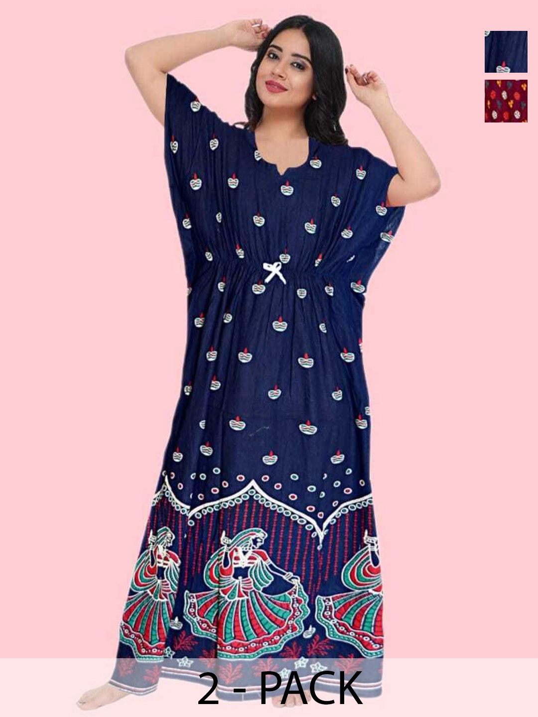 

PR PINK ROYAL Women Pack of 2 Printed Maxi Nightdress, Blue