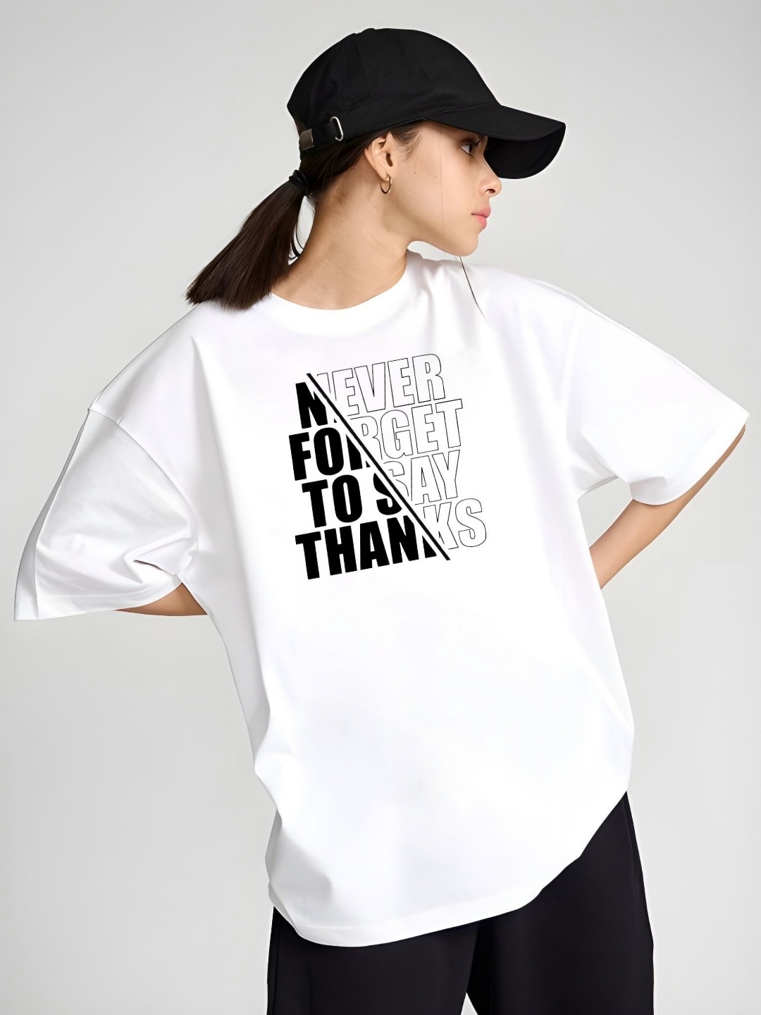 

DressBerry Women Typography Printed Round Neck Cotton Oversized T-shirt, White