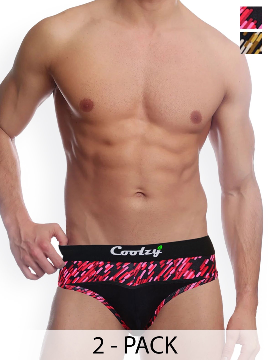 

COOLZY Pack Of 2 Printed Mid Rise Briefs - EOSHBF2K010-S, Black