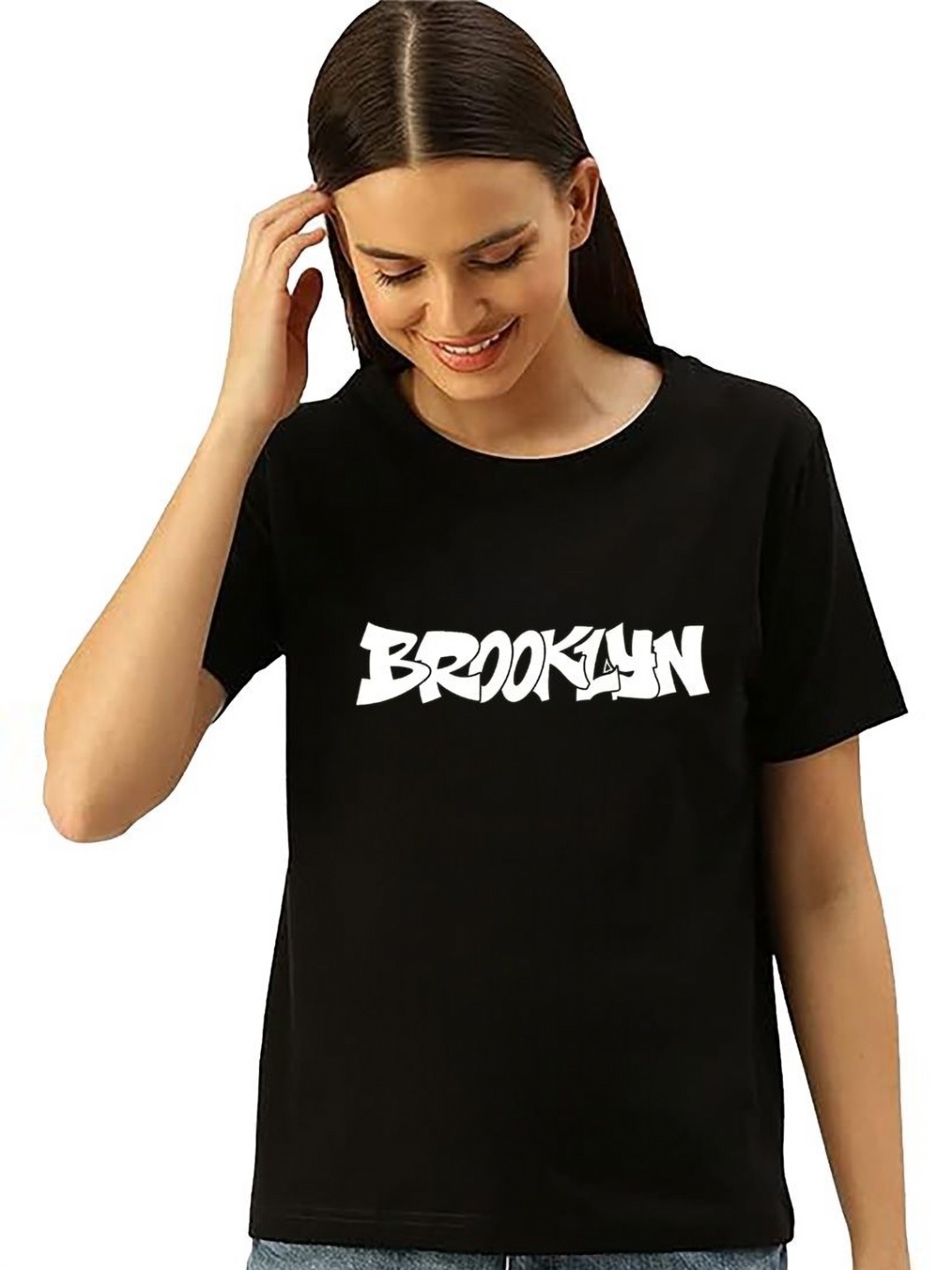 

My Swag Women Typography Printed Round Neck Cotton Oversized T-shirt, Black