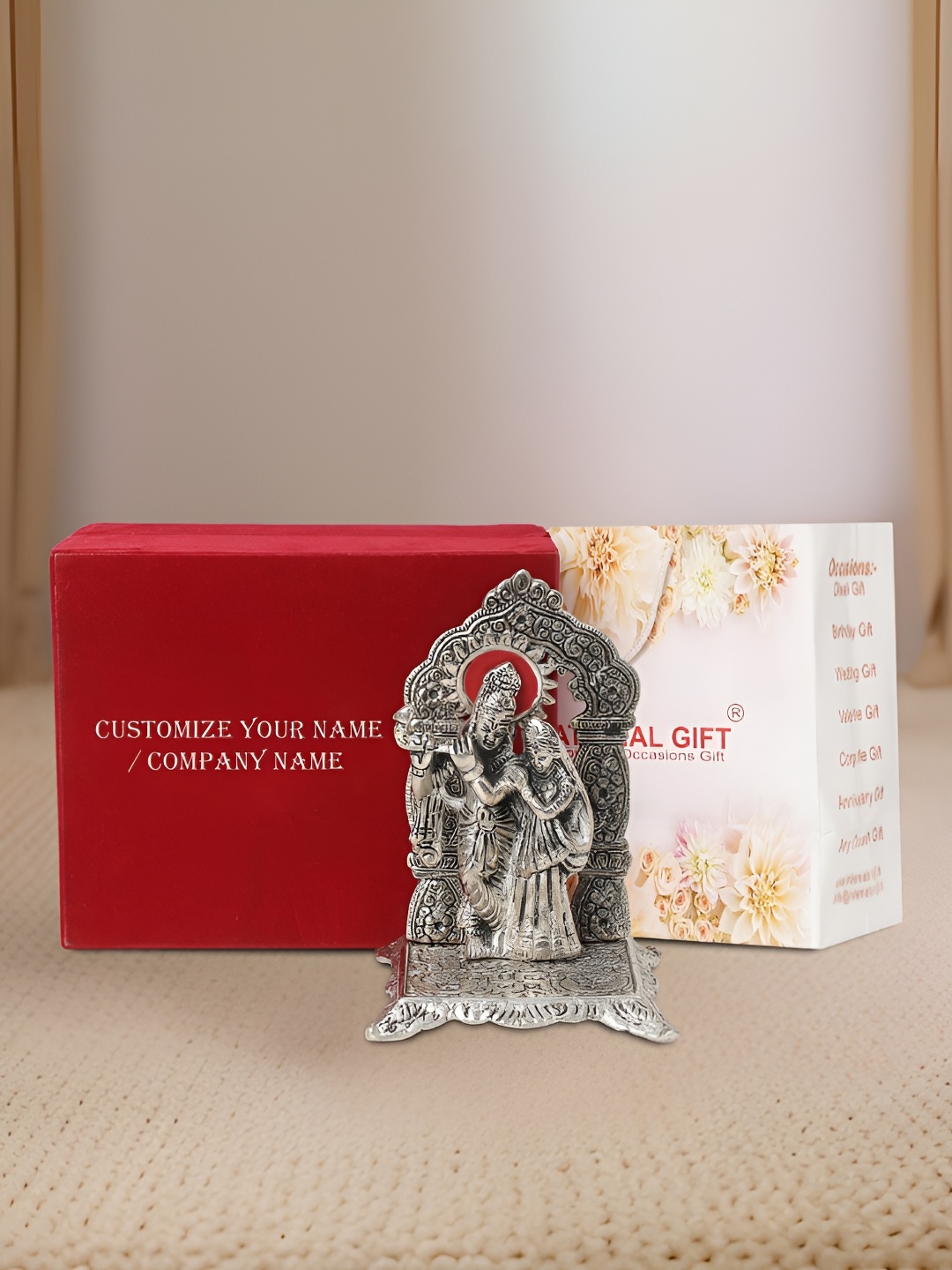 

INTERNATIONAL GIFT Silver-Toned Radha Krishna Religious Idol Showpiece