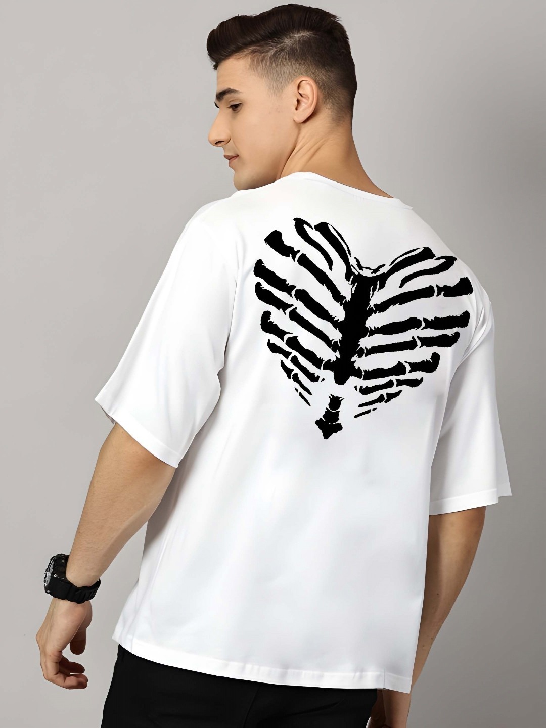 

SZN Men Graphic Printed Round Neck Cotton Oversized T-shirt, White