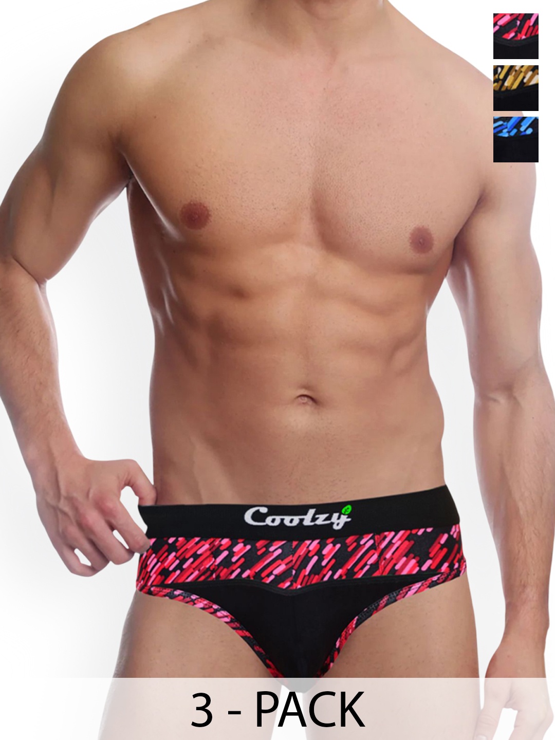 

COOLZY Men Pack Of 3 Printed Anti Microbial Briefs EOSHBF3K024-S, Yellow