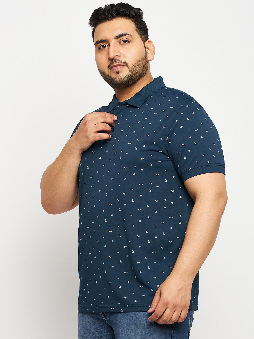 

AUXAMIS Men Plus Size Conversational Printed Polo Collar Cotton T-shirt, Navy blue