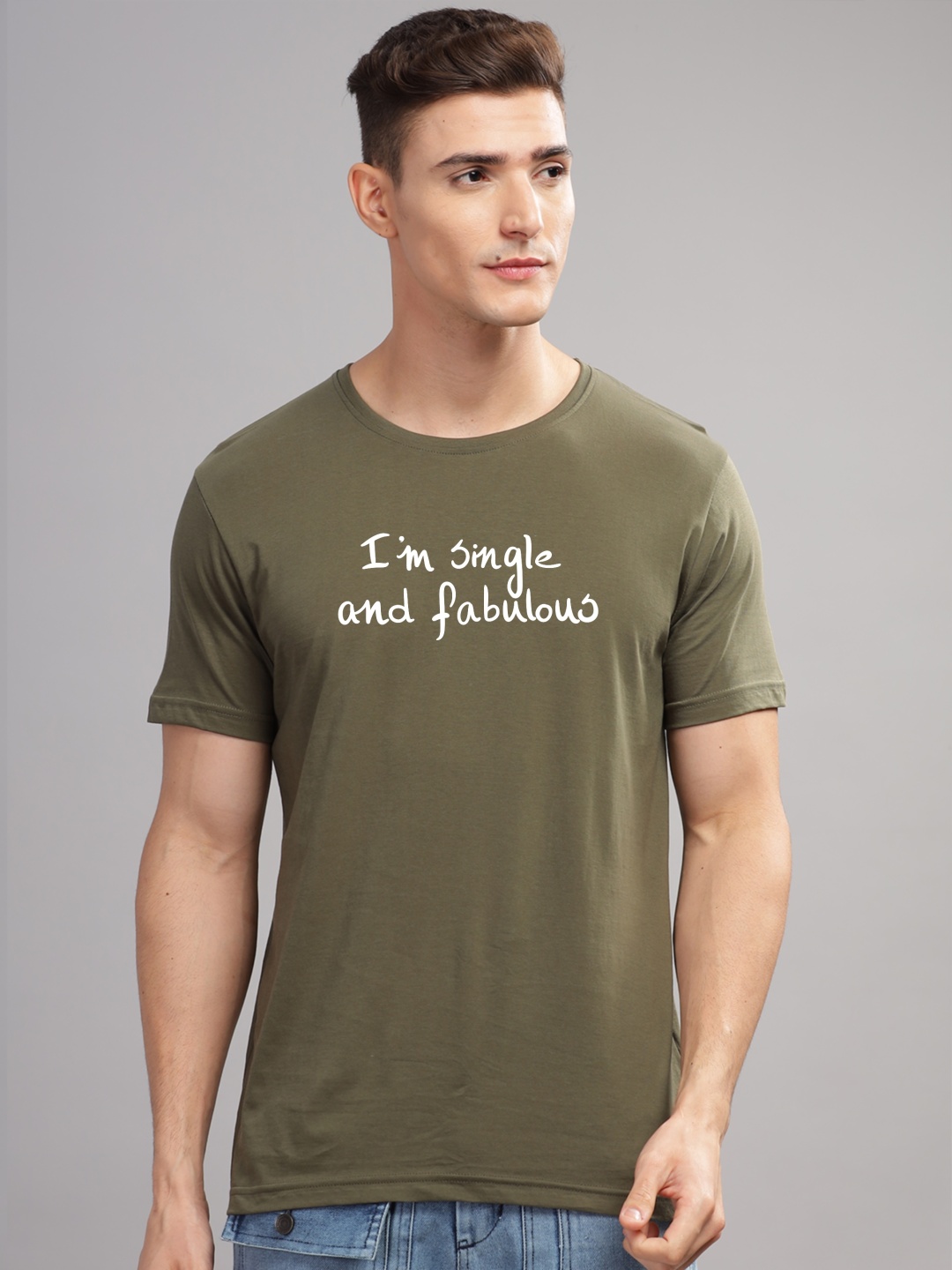 

ADRO Men Typography Printed Round Neck Cotton T-shirt, Olive