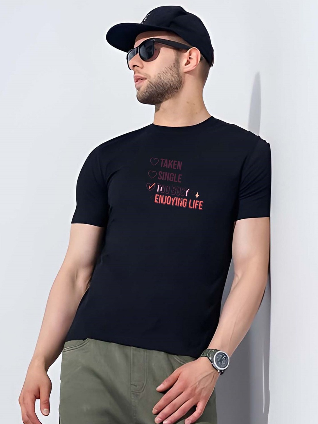 

SZN Men Typography Printed Round Neck Cotton Slim Fit T-shirt, Black