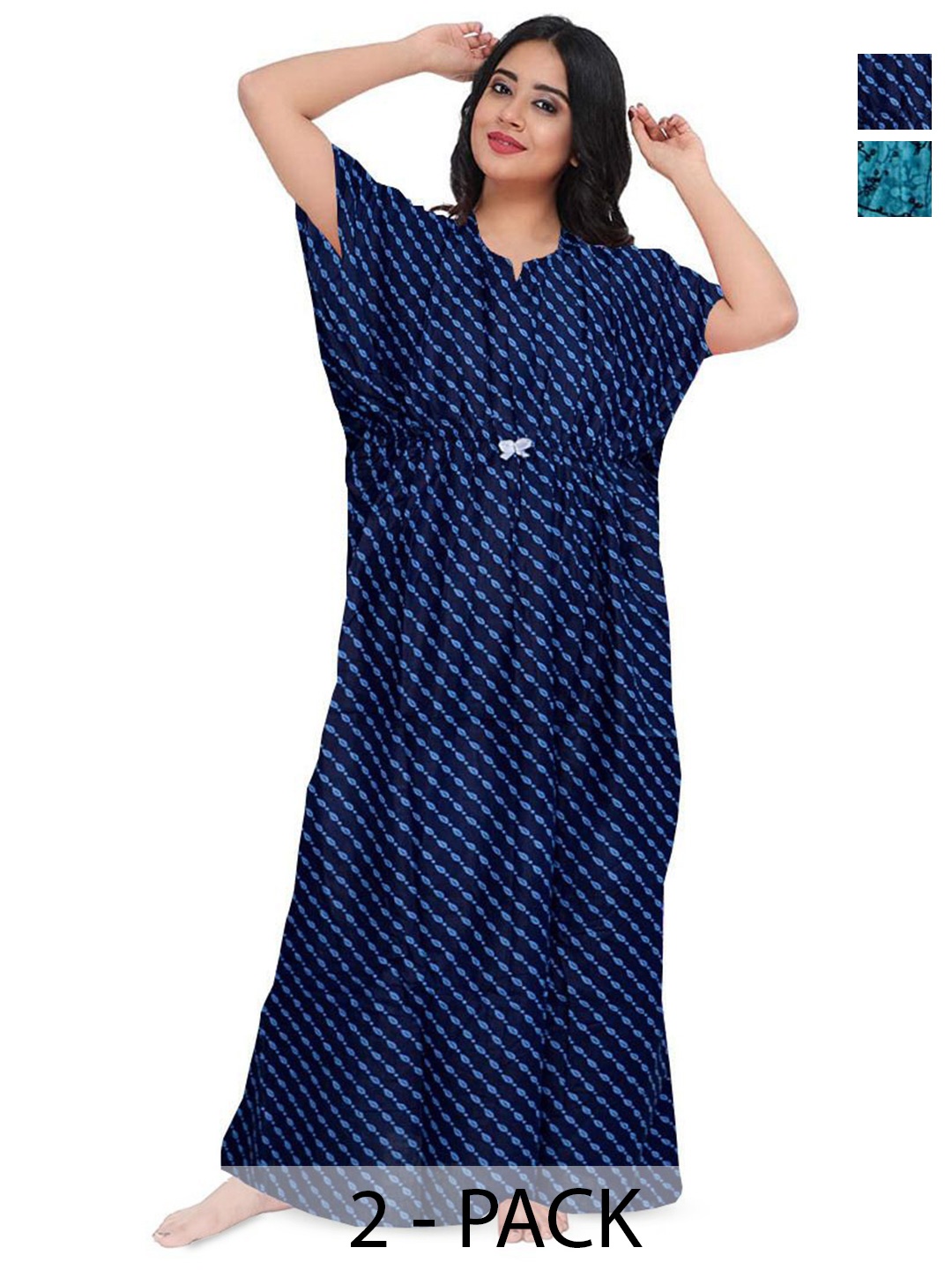 

PR PINK ROYAL Women Pack of 2 Printed Kaftan Nightdress, Blue
