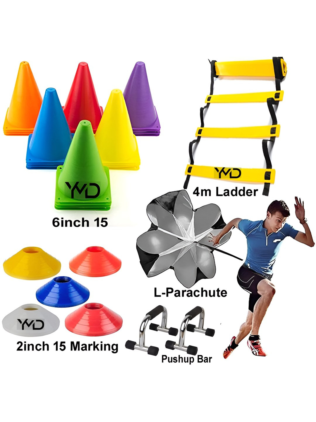 

YMD 32-Pcs Cones & Marking Ladder With Pushup Bar Workout Accessories, Yellow