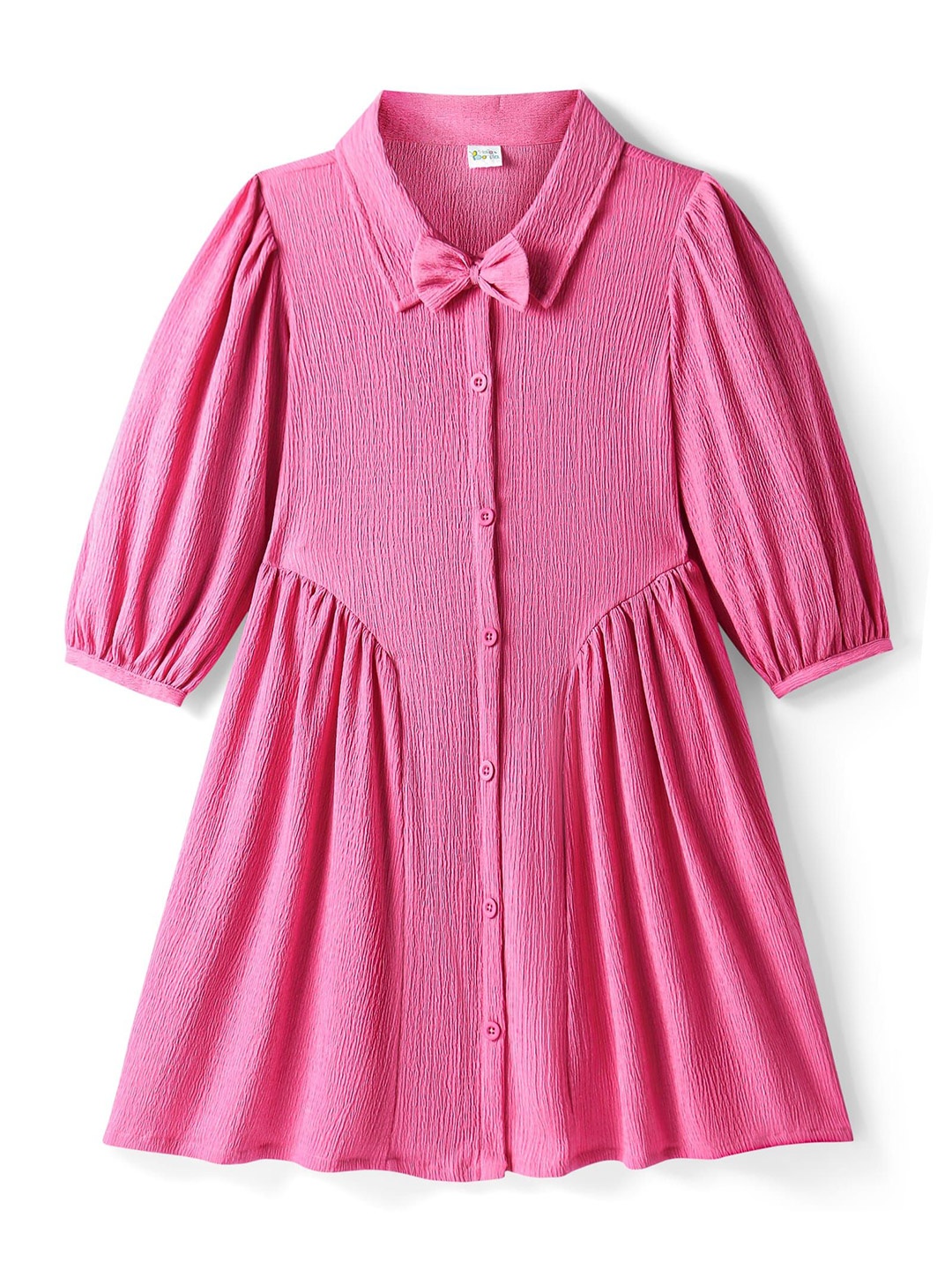 

Hola Bonita Girls Shirt Collar Bishop Sleeve A-line Dress, Pink