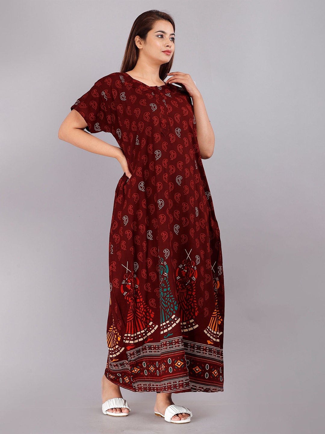 

PR PINK ROYAL Printed Maxi Nightdress, Maroon