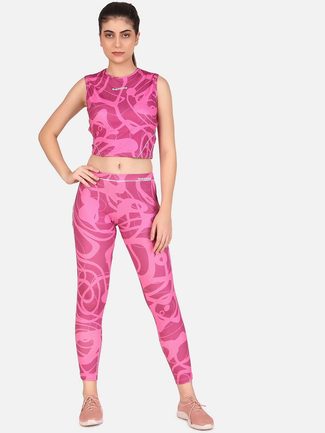 

BENZOS Women Printed Mid-Rise Tracksuits, Pink