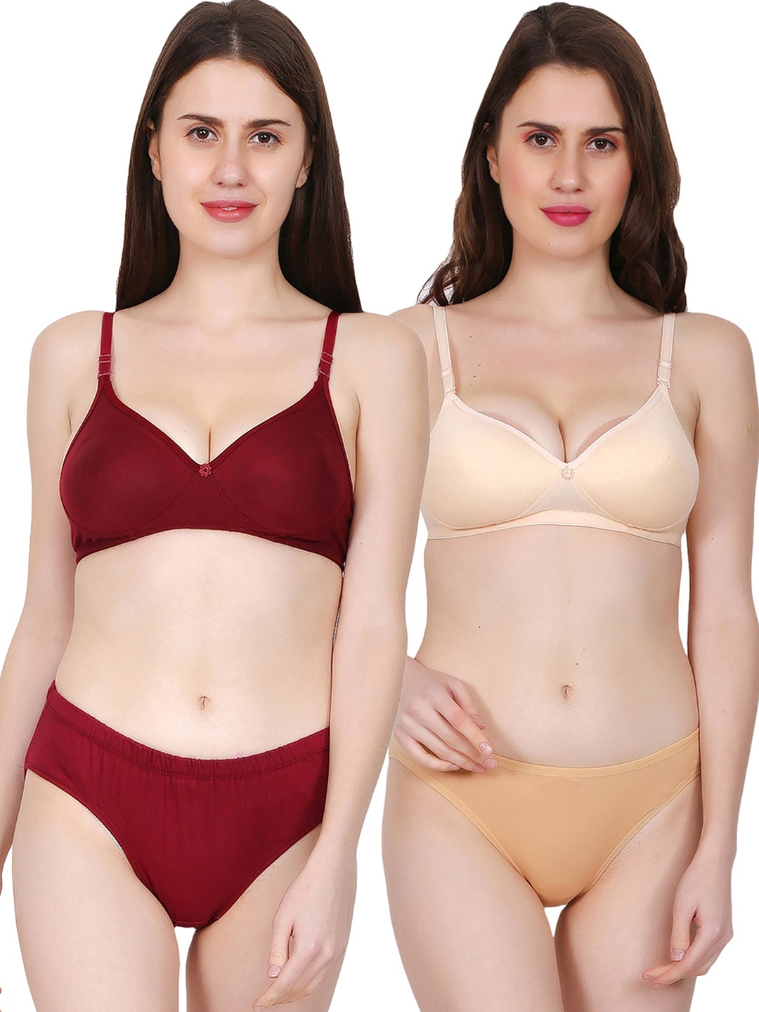 

chia fashions Women Pack Of 2 Full Coverage Padded Cups Lingerie Set, Maroon