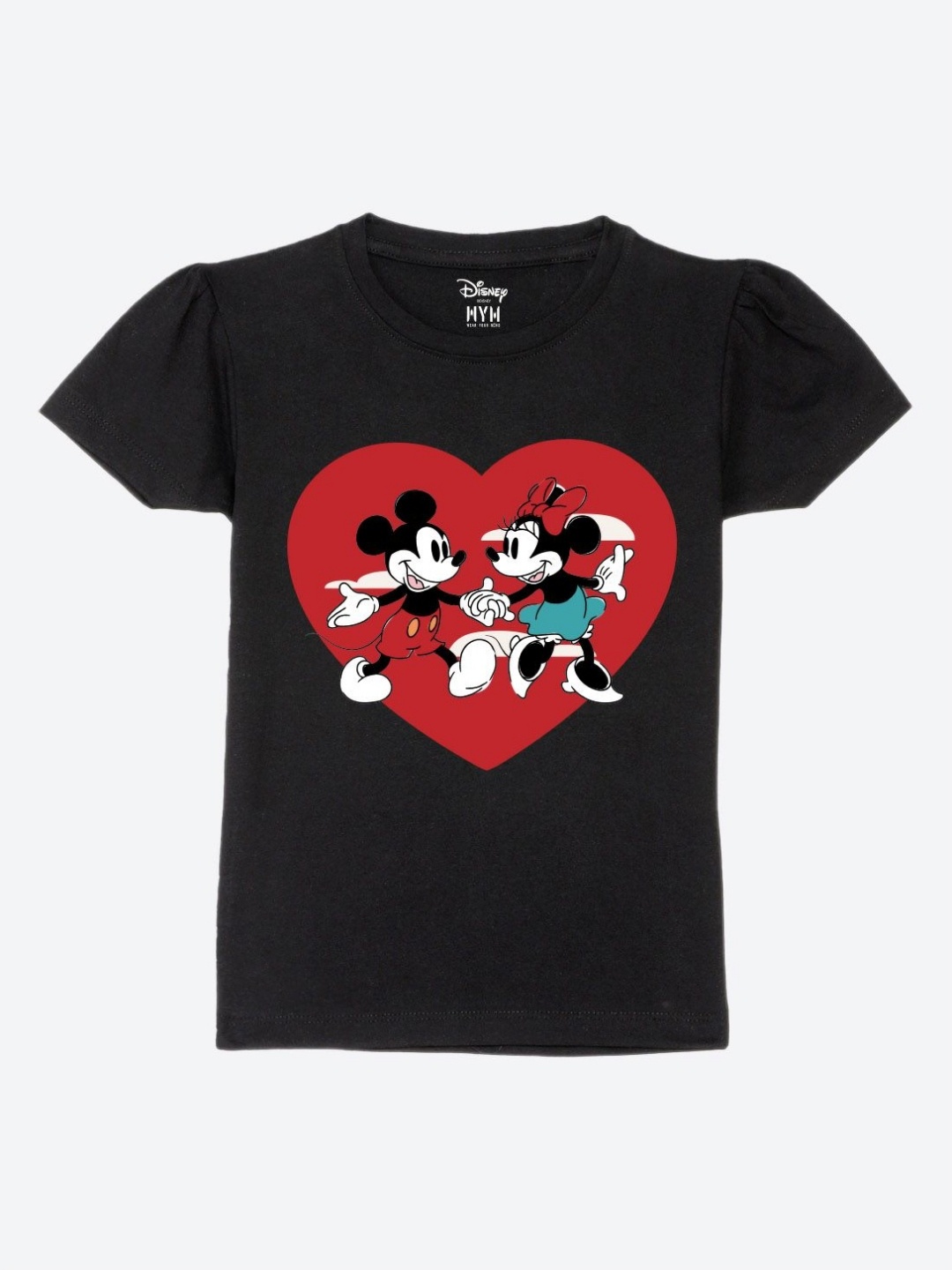 

Wear Your Mind Girls Mickey Mouse Graphic Printed Round Neck Cotton T-shirt, Black