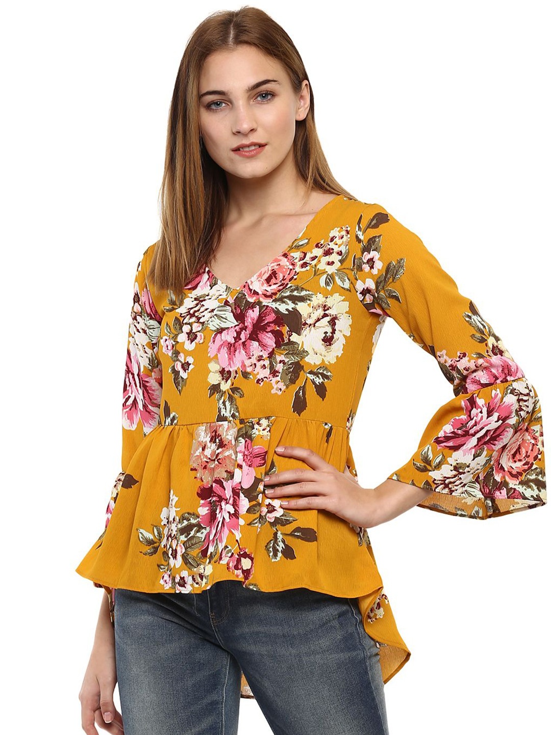 

DressBerry Women Floral Printed V-Neck Top, Yellow