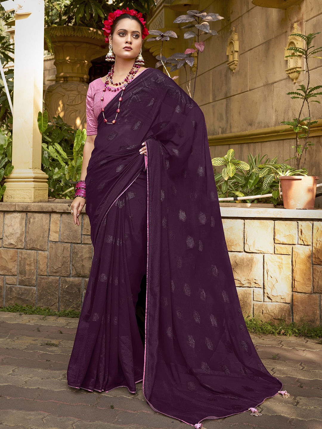 

NIRMAL CREATION Woven Design Pure Georgette Saree, Purple