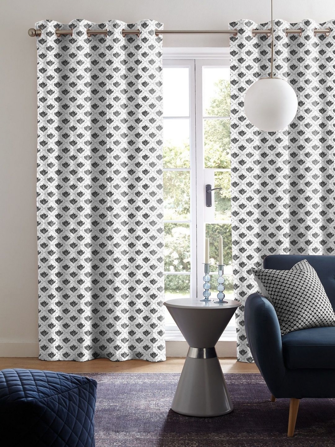 

CASABLEU Grey & White Set of 2 Geometric Long Door Curtain