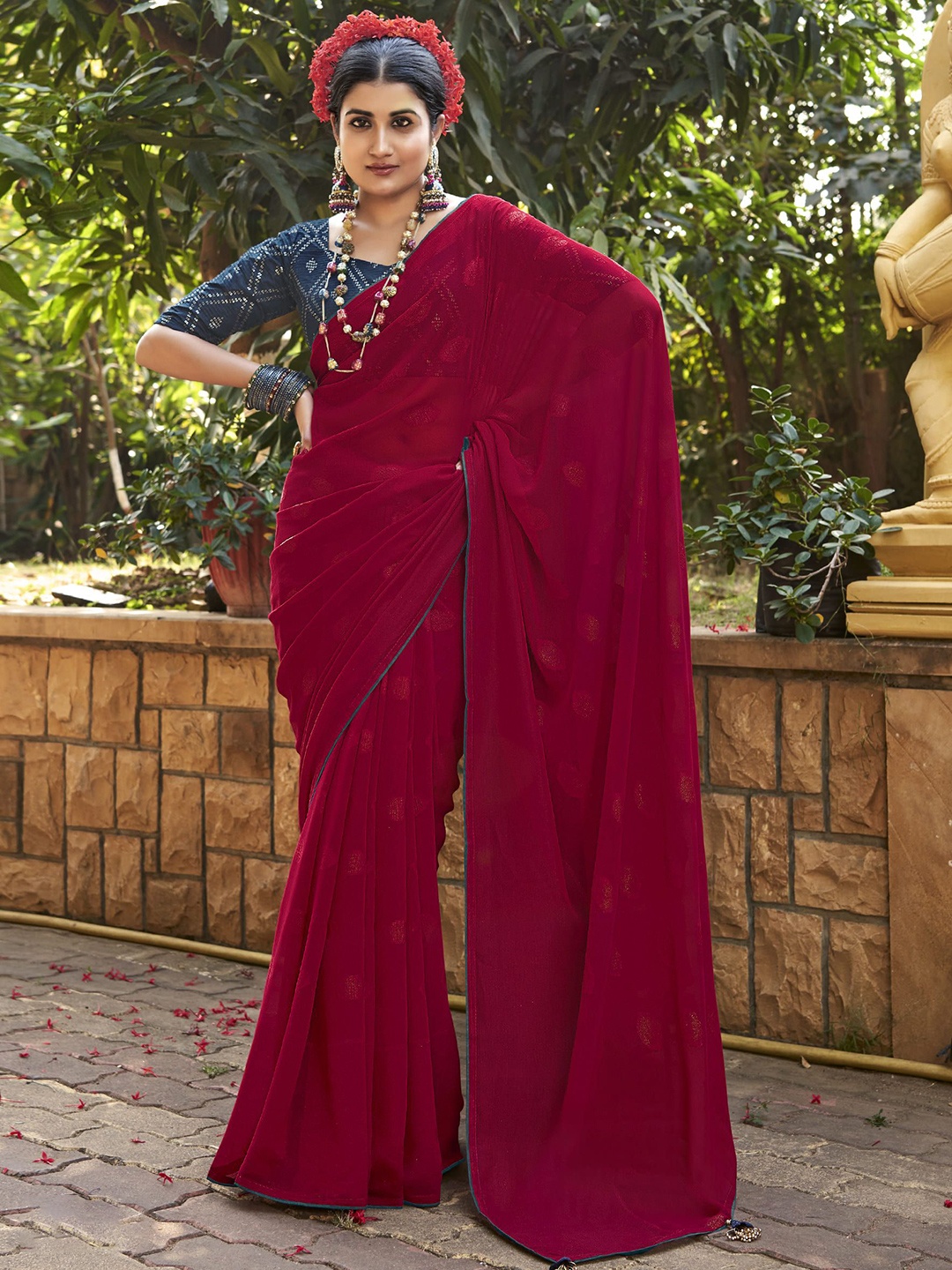 

A.V.M. SILK MILLS Woven Design Pure Georgette Saree, Pink