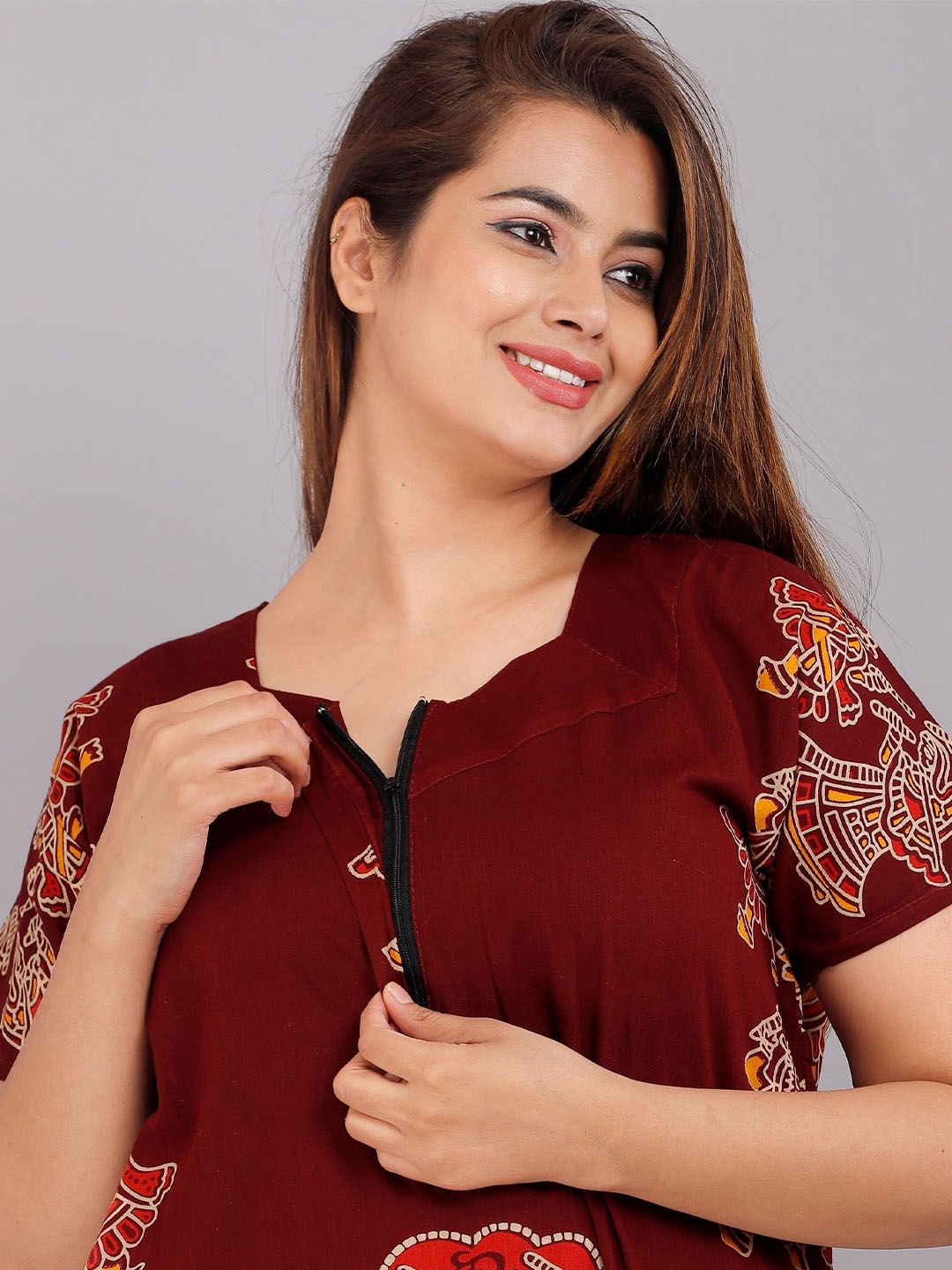 

PR PINK ROYAL Printed Maxi Nightdress, Maroon