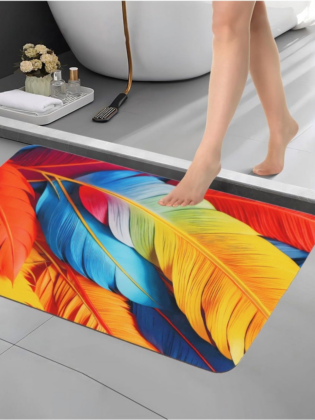 

Aura Blue & Orange Printed Anti Skid Bath Rug