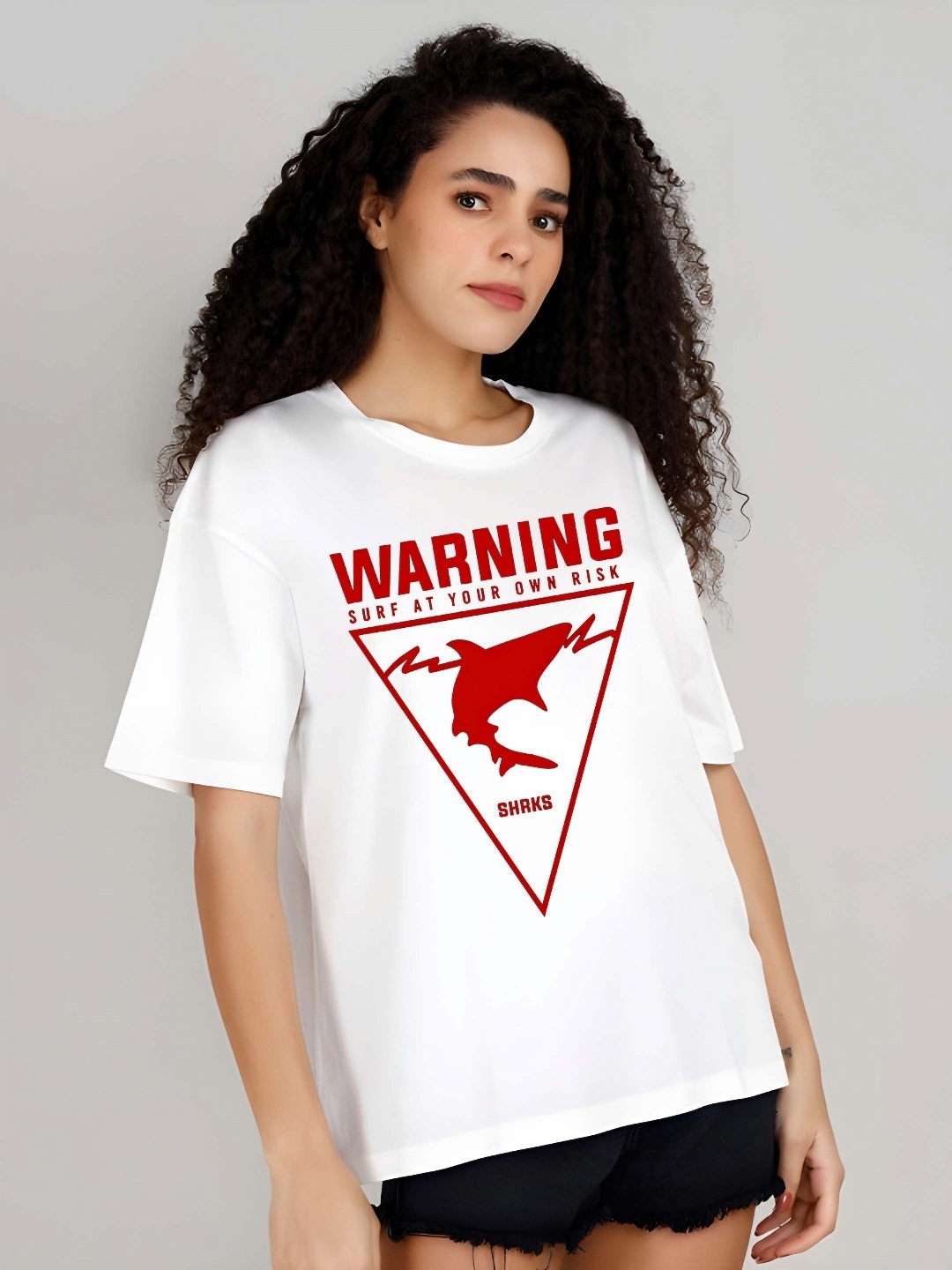 

SZN Women Graphic Printed Round Neck Cotton Oversized T-shirt, White