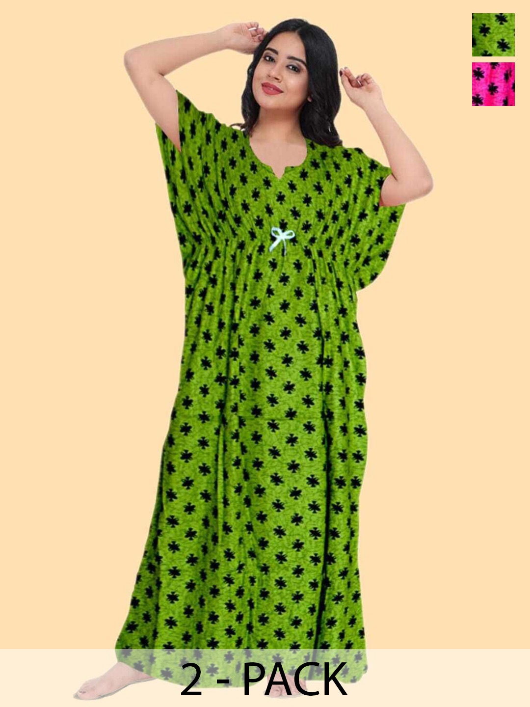 

PR PINK ROYAL Women Pack Of 2 Printed Maxi Nightdress