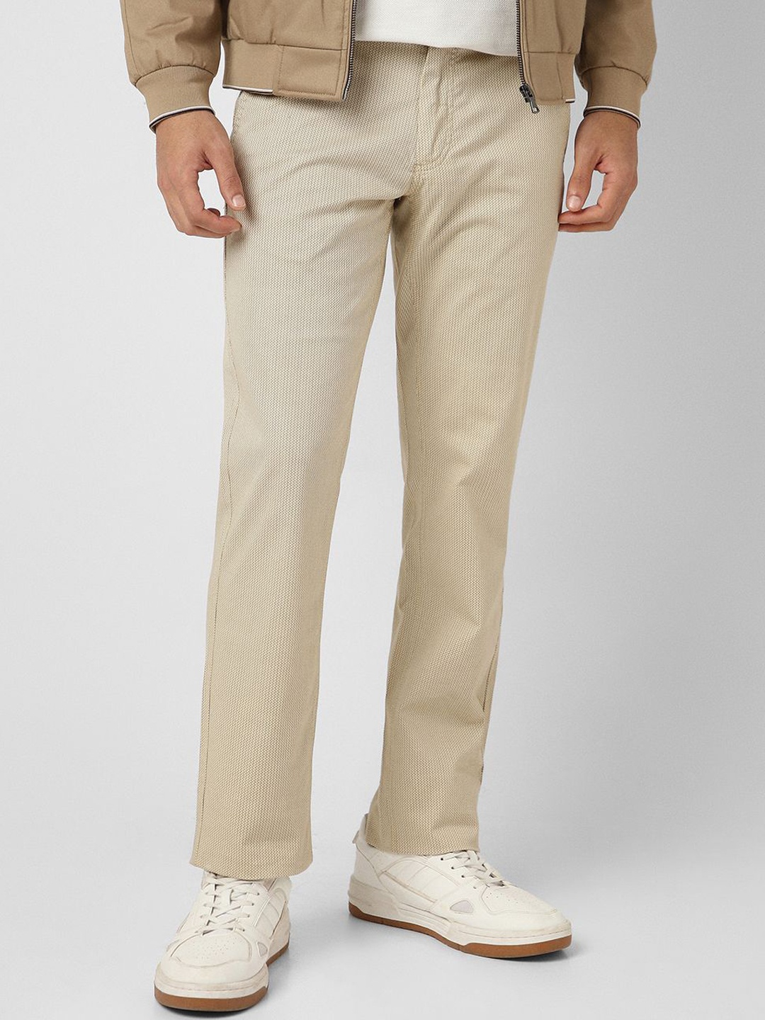 

Van Heusen Sport Men Self Design Mid-Rise Slim Fit Trousers, Beige