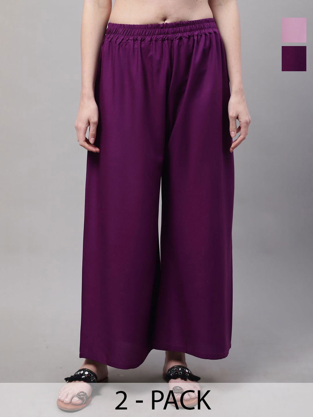 

Valles365 by S.C. Women Pack Of 2 Flared Palazzos, Purple