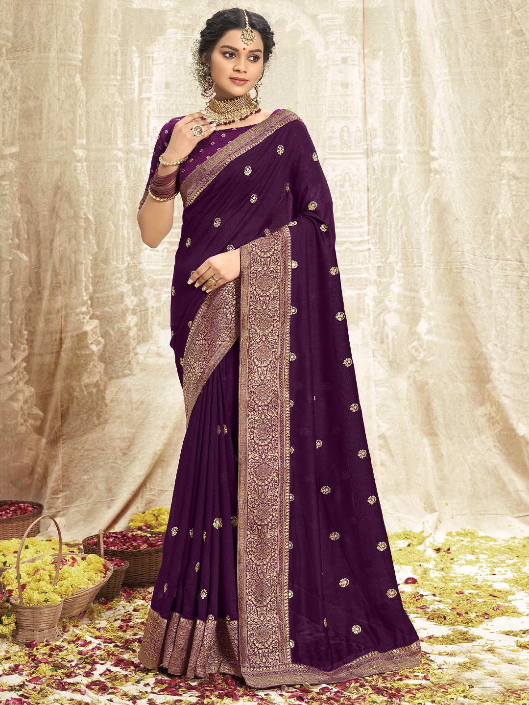

A.V.M. SILK MILLS Floral Pure Georgette Saree, Purple