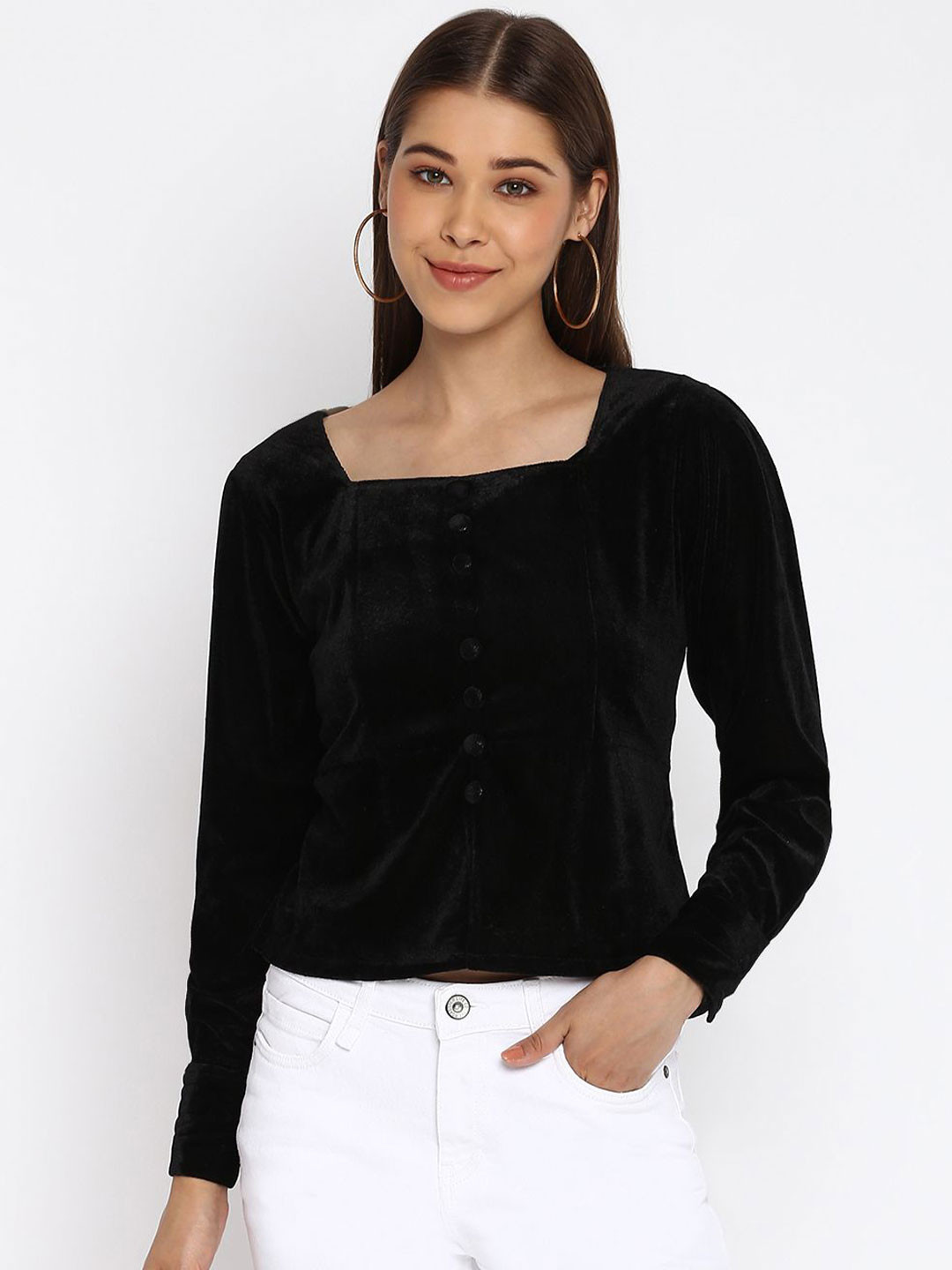 

DressBerry Women Solid Square Neck Top, Black