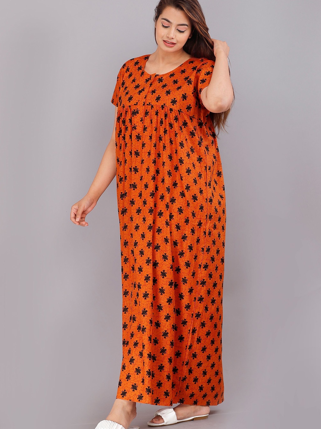 

PR PINK ROYAL Printed Maxi Nightdress, Orange