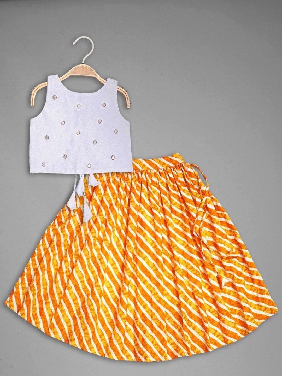 

Anneca Girls Mirror Work Embroidered Ready to Wear Lehenga & Choli, Yellow