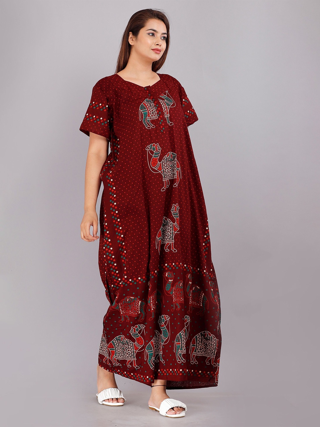 

PR PINK ROYAL Printed Maxi Nightdress, Maroon