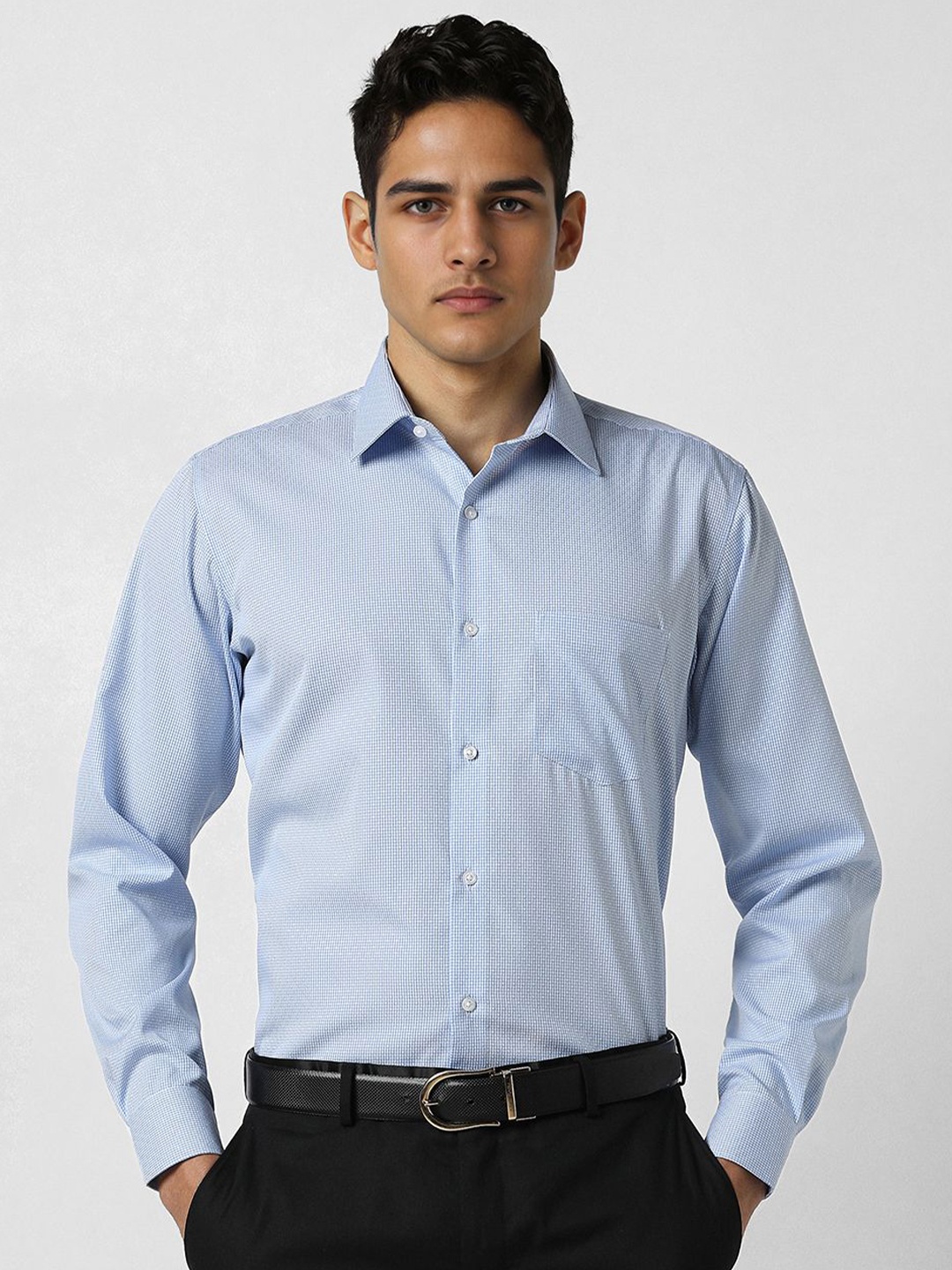 

Van Heusen Men Micro Checks Opaque Printed Formal Shirt, Blue