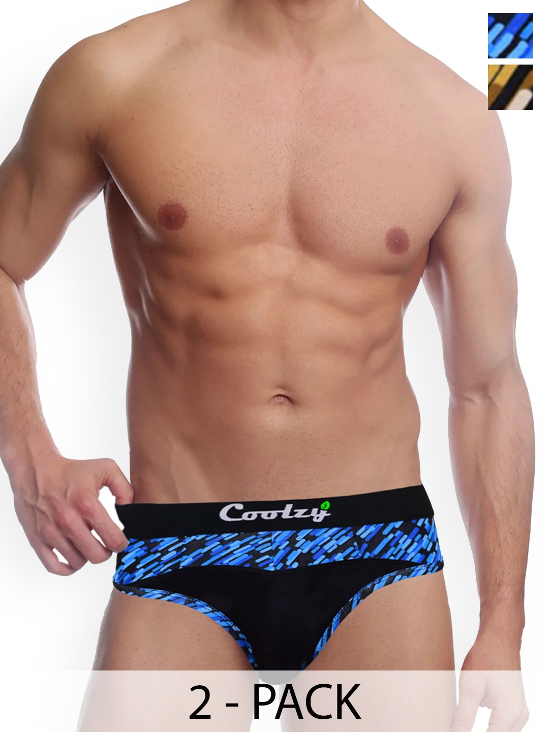 

COOLZY Pack Of 2 Printed Anti-Microbial Basic Briefs EOSHBF2K008-S, Blue