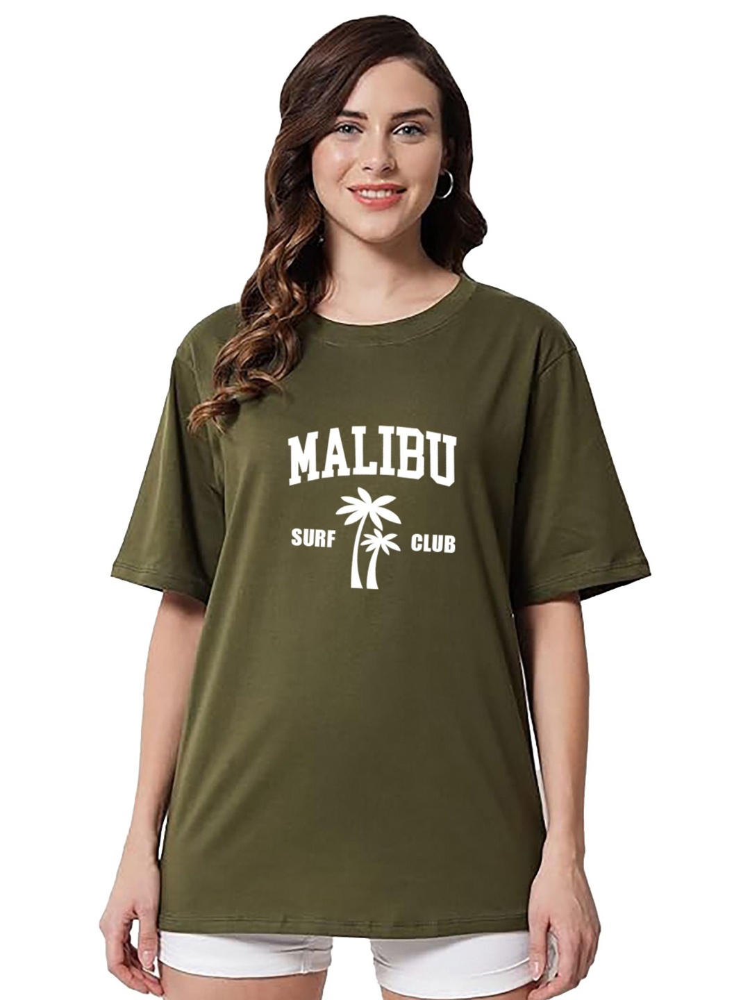 

My Swag Women Typography Printed Round Neck Cotton Oversized T-shirt, Olive